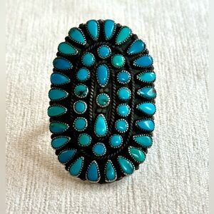 Vintage Zuni Sterling Silver and Turquoise Cluster Ring   Size 8